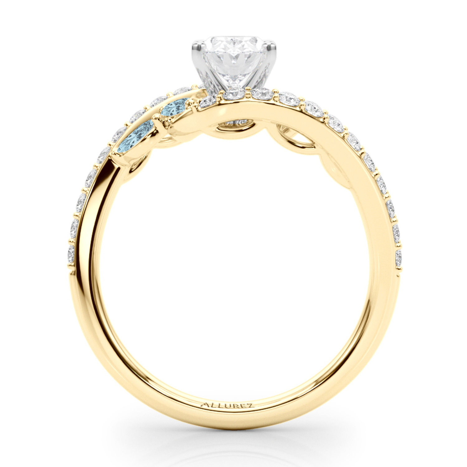 Swirl Design Diamond & Marquise Aquamarine Engagement Ring 18K Yellow Gold (0.63ct)